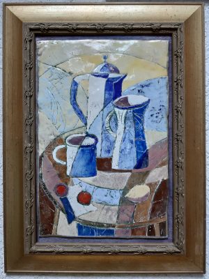 "Натюрморт с синим чайником" Тина Арискина, эмаль, медь